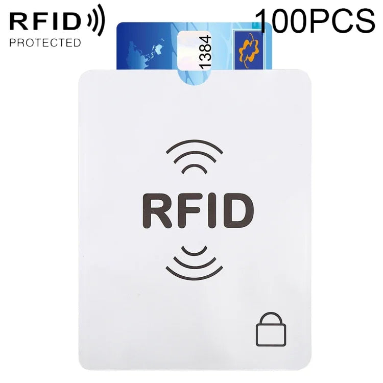 100 個鋁箔防盜 RFID 阻隔護套護照存摺保護套，尺寸：13.5*10.5cm，RFID 100 個