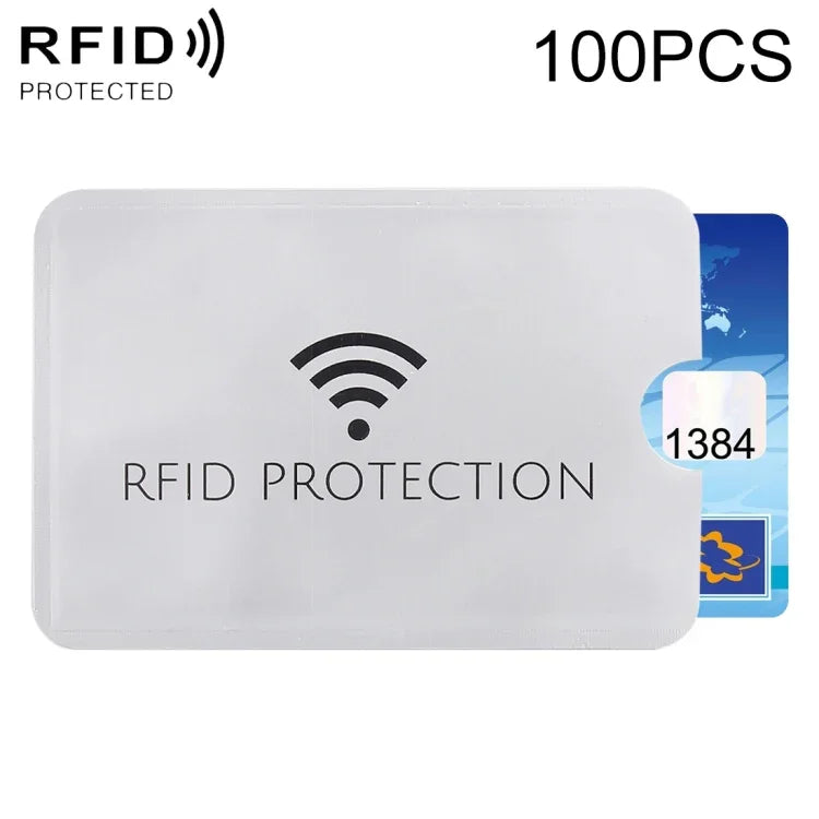 100片鋁箔防盜RFID阻隔護套卡片保護套，尺寸：9.1*6.3cm，RFID保護 100片