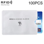 100 個鋁箔防盜 RFID 阻隔護套卡片保護套，尺寸：9.1*6.3cm，RFID 阻隔護套 100 個