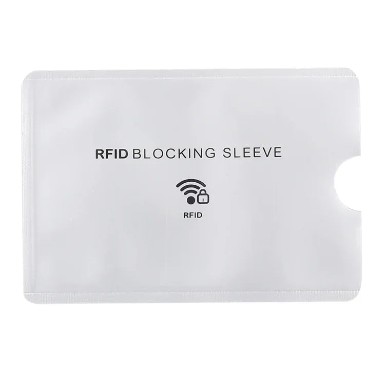 100 個鋁箔防盜 RFID 阻隔護套卡片保護套，尺寸：9.1*6.3cm，RFID 阻隔護套 100 個