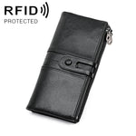 3520 長款牛皮皮革摺疊防磁 RFID 女士錢包，帶卡槽，3520 紅色，3520 黃褐色，3520 黑色，3520 咖啡色，3520 藍色