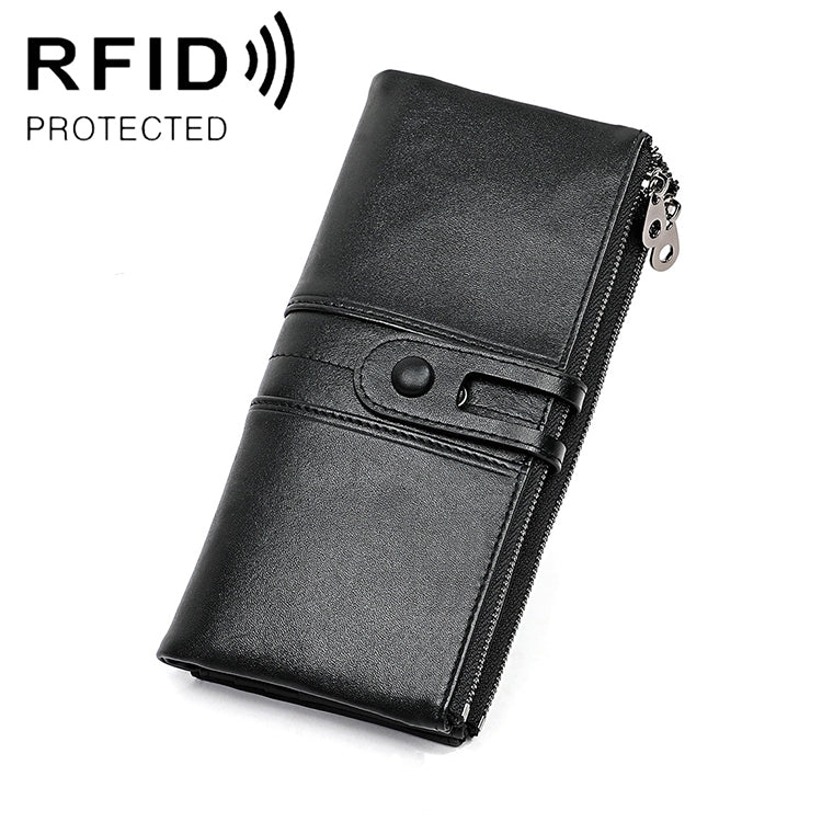 3520 長款牛皮皮革摺疊防磁 RFID 女士錢包，帶卡槽，3520 紅色，3520 黃褐色，3520 黑色，3520 咖啡色，3520 藍色