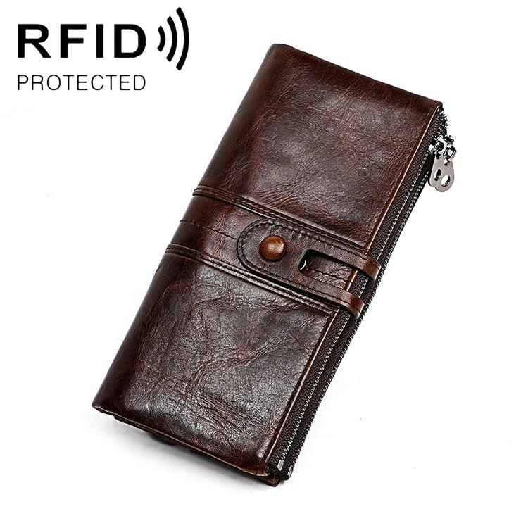 3520 長款牛皮皮革摺疊防磁 RFID 女士錢包，帶卡槽，3520 紅色，3520 黃褐色，3520 黑色，3520 咖啡色，3520 藍色
