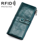 3520 長款牛皮皮革摺疊防磁 RFID 女士錢包，帶卡槽，3520 紅色，3520 黃褐色，3520 黑色，3520 咖啡色，3520 藍色