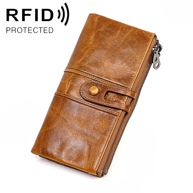3520 長款牛皮皮革摺疊防磁 RFID 女士錢包，帶卡槽，3520 紅色，3520 黃褐色，3520 黑色，3520 咖啡色，3520 藍色