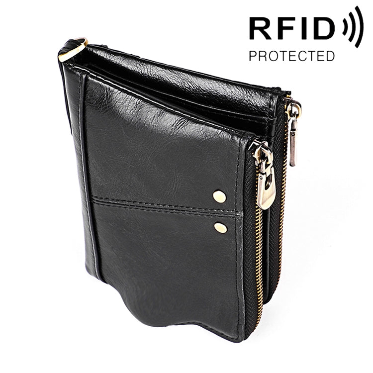 3533 長款瘋馬紋理牛皮折疊防磁 RFID 男士錢包手拿包，含卡槽，3533 黃褐色，3533 黑色，3533 咖啡色，3533 藍色，3533 紅色