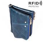 3533 長款瘋馬紋理牛皮折疊防磁 RFID 男士錢包手拿包，含卡槽，3533 黃褐色，3533 黑色，3533 咖啡色，3533 藍色，3533 紅色