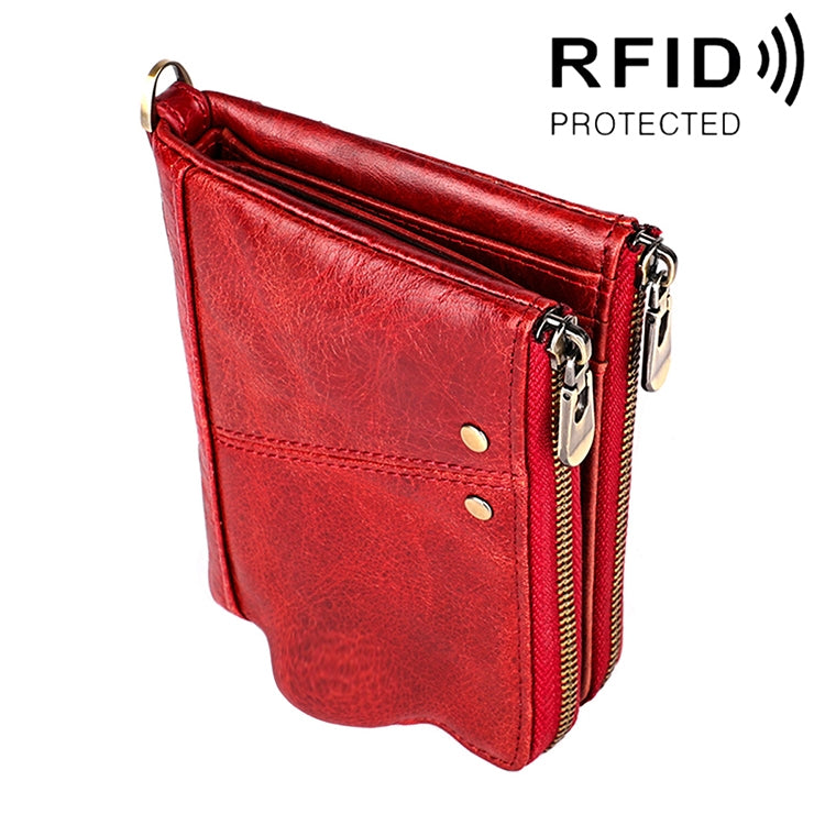 3533 長款瘋馬紋理牛皮折疊防磁 RFID 男士錢包手拿包，含卡槽，3533 黃褐色，3533 黑色，3533 咖啡色，3533 藍色，3533 紅色