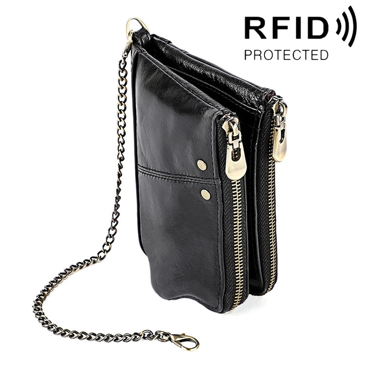 LT3533 長款瘋馬紋理牛皮皮革摺疊防磁 RFID 男士錢包手拿包，帶卡槽及肩帶，LT3533 黃褐色，LT3533 黑色，LT3533 咖啡色，LT3533 藍色，LT3533 紅色