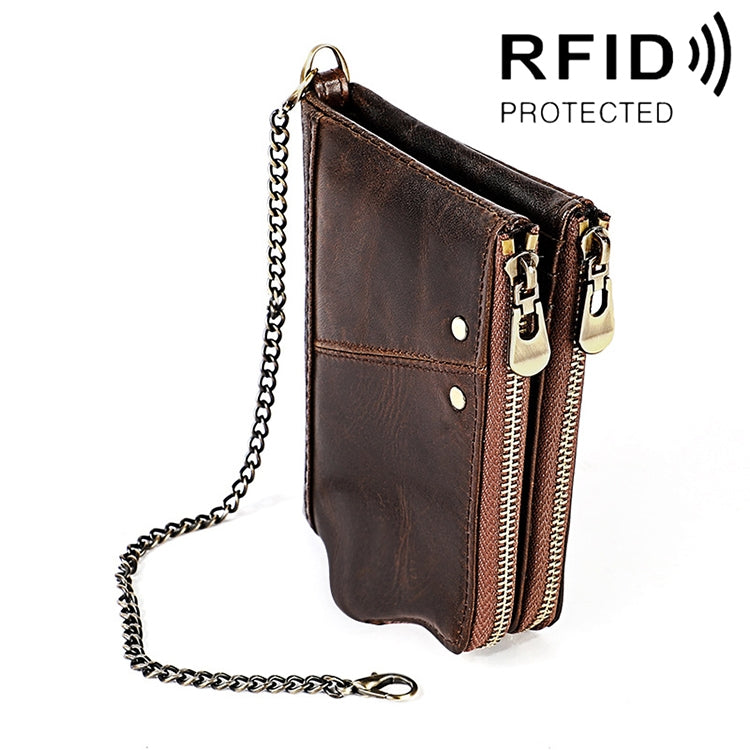 LT3533 長款瘋馬紋理牛皮皮革摺疊防磁 RFID 男士錢包手拿包，帶卡槽及肩帶，LT3533 黃褐色，LT3533 黑色，LT3533 咖啡色，LT3533 藍色，LT3533 紅色