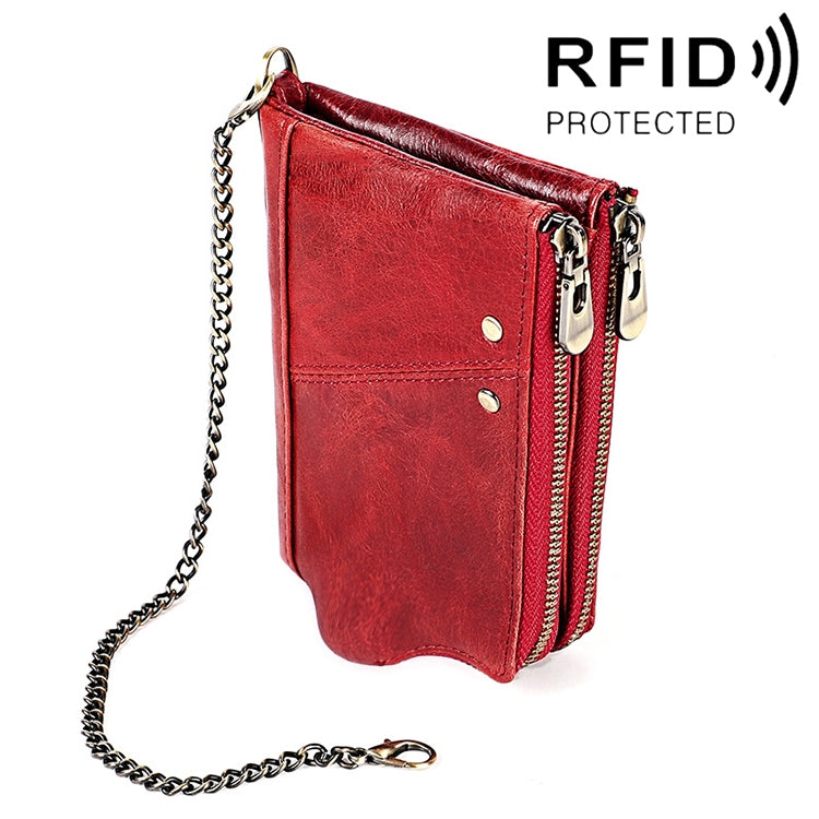 LT3533 長款瘋馬紋理牛皮皮革摺疊防磁 RFID 男士錢包手拿包，帶卡槽及肩帶，LT3533 黃褐色，LT3533 黑色，LT3533 咖啡色，LT3533 藍色，LT3533 紅色