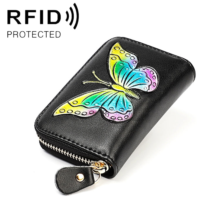 KB152 蝴蝶圖案拉鍊牛皮皮革器官形狀多卡槽防磁 RFID 女士錢包，KB152 顏色，KB152 藍色，KB152 紫色，KB152 銀色