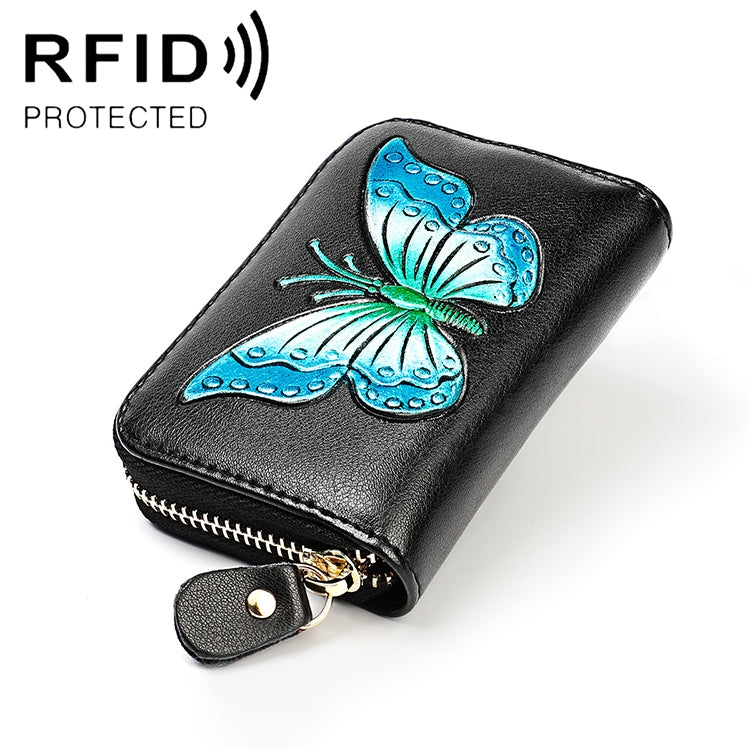 KB152 蝴蝶圖案拉鍊牛皮皮革器官形狀多卡槽防磁 RFID 女士錢包，KB152 顏色，KB152 藍色，KB152 紫色，KB152 銀色
