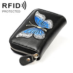KB152 蝴蝶圖案拉鍊牛皮皮革器官形狀多卡槽防磁 RFID 女士錢包，KB152 顏色，KB152 藍色，KB152 紫色，KB152 銀色