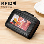 KB188 Horizontal Cowhide Leather Organ Shape Multiple Card Slots Anti-magnetic RFID Wallet for Ladies, with Transparent Window, KB188 Purple, KB188 Rose Red, KB188 Sapphire Blue, KB188 Black, KB188 Coffee