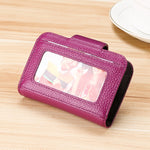 KB188 Horizontal Cowhide Leather Organ Shape Multiple Card Slots Anti-magnetic RFID Wallet for Ladies, with Transparent Window, KB188 Purple, KB188 Rose Red, KB188 Sapphire Blue, KB188 Black, KB188 Coffee