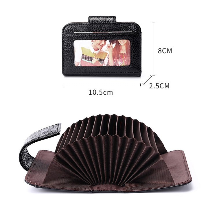 KB188 Horizontal Cowhide Leather Organ Shape Multiple Card Slots Anti-magnetic RFID Wallet for Ladies, with Transparent Window, KB188 Purple, KB188 Rose Red, KB188 Sapphire Blue, KB188 Black, KB188 Coffee