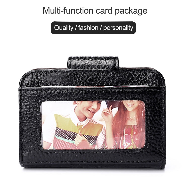 KB188 Horizontal Cowhide Leather Organ Shape Multiple Card Slots Anti-magnetic RFID Wallet for Ladies, with Transparent Window, KB188 Purple, KB188 Rose Red, KB188 Sapphire Blue, KB188 Black, KB188 Coffee