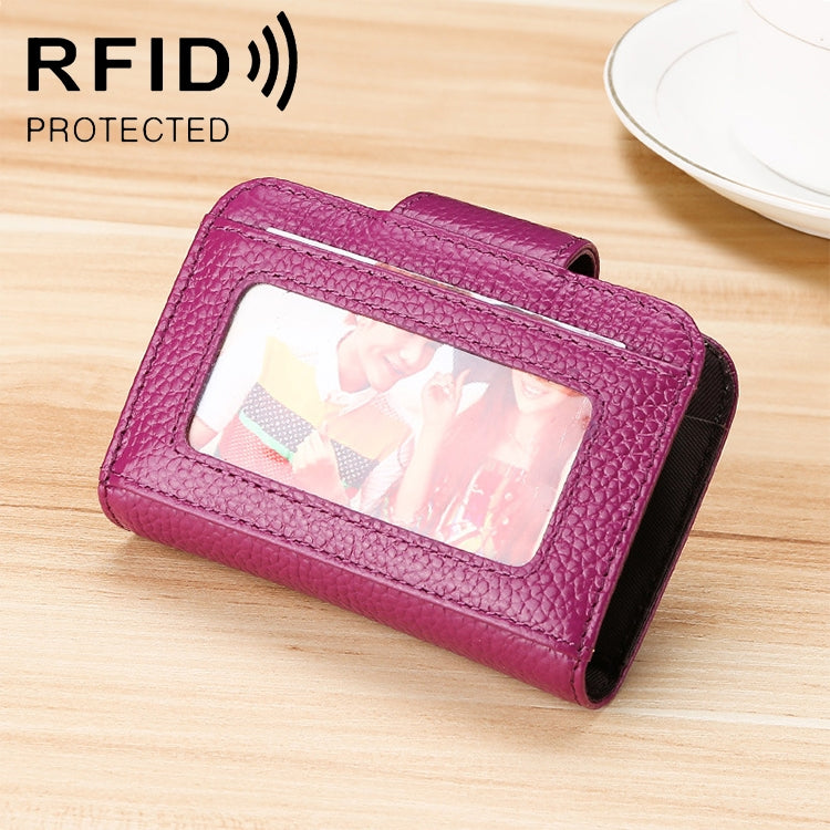 KB188 橫款牛皮皮革器官形狀多卡槽防磁 RFID 女士錢包，帶透明窗，KB188 紫色，KB188 玫瑰紅，KB188 藍寶石藍，KB188 黑色，KB188 咖啡色