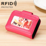 KB188 Horizontal Cowhide Leather Organ Shape Multiple Card Slots Anti-magnetic RFID Wallet for Ladies, with Transparent Window, KB188 Purple, KB188 Rose Red, KB188 Sapphire Blue, KB188 Black, KB188 Coffee