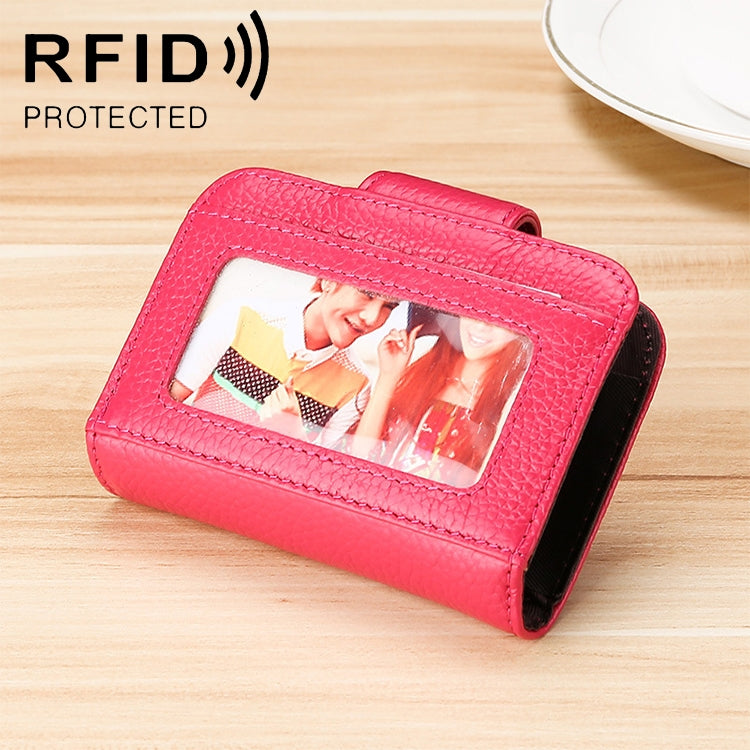 KB188 Horizontal Cowhide Leather Organ Shape Multiple Card Slots Anti-magnetic RFID Wallet for Ladies, with Transparent Window, KB188 Purple, KB188 Rose Red, KB188 Sapphire Blue, KB188 Black, KB188 Coffee