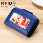 KB188 Horizontal Cowhide Leather Organ Shape Multiple Card Slots Anti-magnetic RFID Wallet for Ladies, with Transparent Window, KB188 Purple, KB188 Rose Red, KB188 Sapphire Blue, KB188 Black, KB188 Coffee