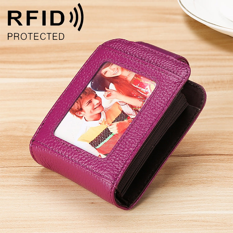 KB189 直立牛皮皮革器官形多卡槽防磁 RFID 女士錢包，帶透明窗，KB189 紫色，KB189 玫瑰紅，KB189 藍寶石藍，KB189 黑色