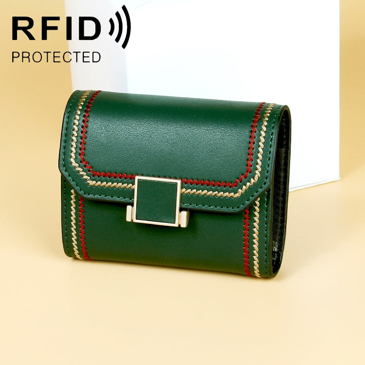 KB190 翻蓋按扣牛皮皮革多卡位防磁 RFID 女士錢包，KB190 湖藍色，KB190 淺紫色，KB190 紫色，KB190 軍綠色，KB190 深藍色，KB190 粉紅色