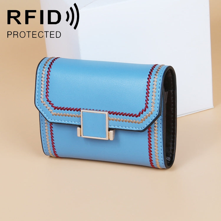 KB190 Cover Type Snap Button Cowhide Leather Organ Shape Multiple Card Slots Anti-magnetic RFID Wallet for Ladies, KB190 Lake Blue, KB190 Light Purple, KB190 Purple, KB190 Army Green, KB190 Dark Blue, KB190 Pink