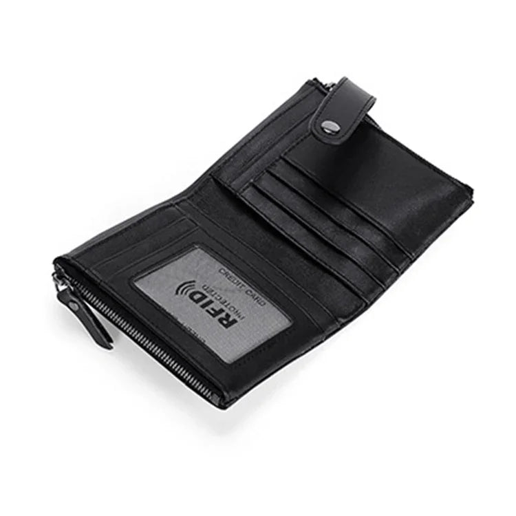 TP-196 多功能復古牛皮皮革多卡槽雙拉鍊 RFID 錢包