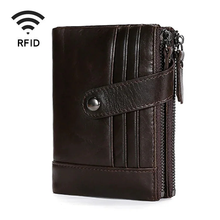 TP-196 多功能復古牛皮皮革多卡槽雙拉鍊 RFID 錢包