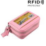 真牛皮雙層純色拉鍊卡片夾錢包，防 RFID 封鎖硬幣包卡包保護套，含 11 個卡槽及硬幣位，尺寸：11*7.5*4.5cm