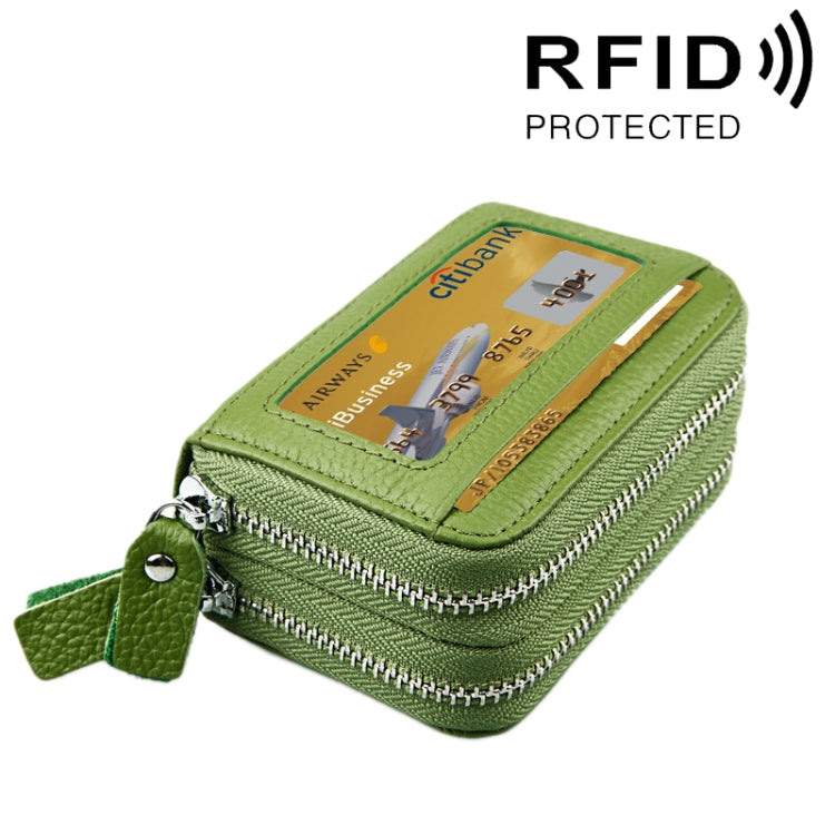 真牛皮雙層純色拉鍊卡片夾錢包，防 RFID 封鎖硬幣包卡包保護套，含 11 個卡槽及硬幣位，尺寸：11*7.5*4.5cm