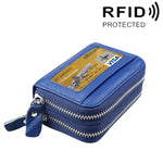 真牛皮雙層純色拉鍊卡片夾錢包，防 RFID 封鎖硬幣包卡包保護套，含 11 個卡槽及硬幣位，尺寸：11*7.5*4.5cm
