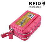 真牛皮雙層純色拉鍊卡片夾錢包，防 RFID 封鎖硬幣包卡包保護套，含 11 個卡槽及硬幣位，尺寸：11*7.5*4.5cm