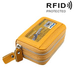 真牛皮雙層純色拉鍊卡片夾錢包，防 RFID 封鎖硬幣包卡包保護套，含 11 個卡槽及硬幣位，尺寸：11*7.5*4.5cm