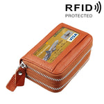 真牛皮雙層純色拉鍊卡片夾錢包，防 RFID 封鎖硬幣包卡包保護套，含 11 個卡槽及硬幣位，尺寸：11*7.5*4.5cm