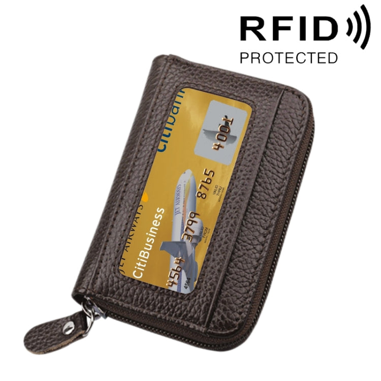 真牛皮純色拉鍊橫式卡片夾錢包 RFID 防盜刷卡包保護套，含 12 卡槽，尺寸：11.5*7.5cm