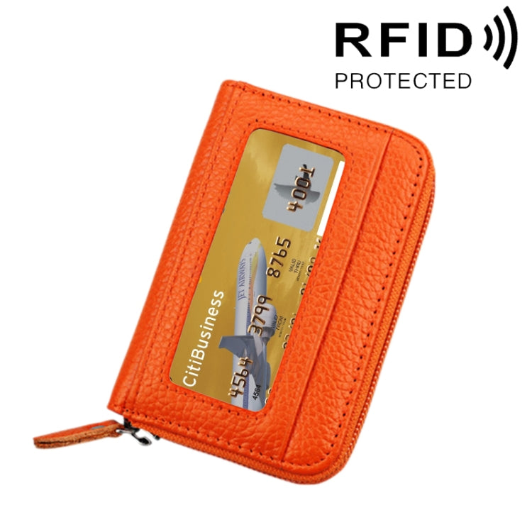 真牛皮純色拉鍊橫式卡片夾錢包 RFID 防盜刷卡包保護套，含 12 卡槽，尺寸：11.5*7.5cm