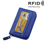 真牛皮純色拉鍊橫式卡片夾錢包 RFID 防盜刷卡包保護套，含 12 卡槽，尺寸：11.5*7.5cm