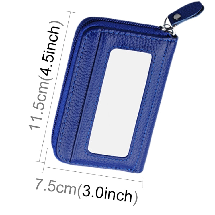 真牛皮純色拉鍊橫式卡片夾錢包 RFID 防盜刷卡包保護套，含 12 卡槽，尺寸：11.5*7.5cm