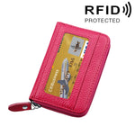 真牛皮純色拉鍊橫式卡片夾錢包 RFID 防盜刷卡包保護套，含 12 卡槽，尺寸：11.5*7.5cm
