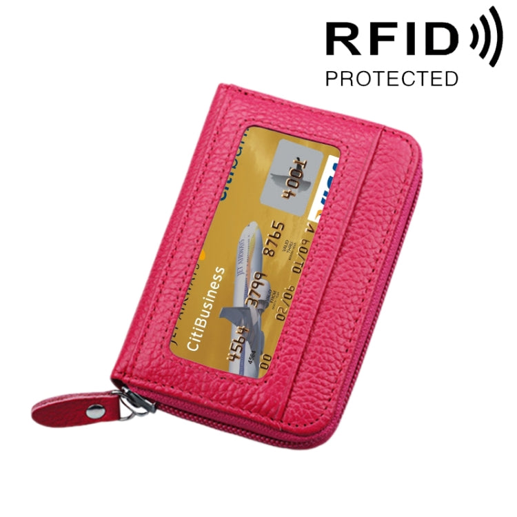 真牛皮純色拉鍊橫式卡片夾錢包 RFID 防盜刷卡包保護套，含 12 卡槽，尺寸：11.5*7.5cm