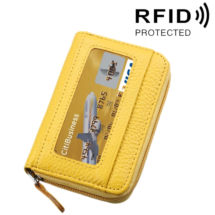 真牛皮純色拉鍊橫式卡片夾錢包 RFID 防盜刷卡包保護套，含 12 卡槽，尺寸：11.5*7.5cm