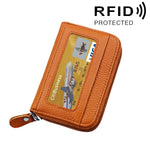 真牛皮純色拉鍊橫式卡片夾錢包 RFID 防盜刷卡包保護套，含 12 卡槽，尺寸：11.5*7.5cm