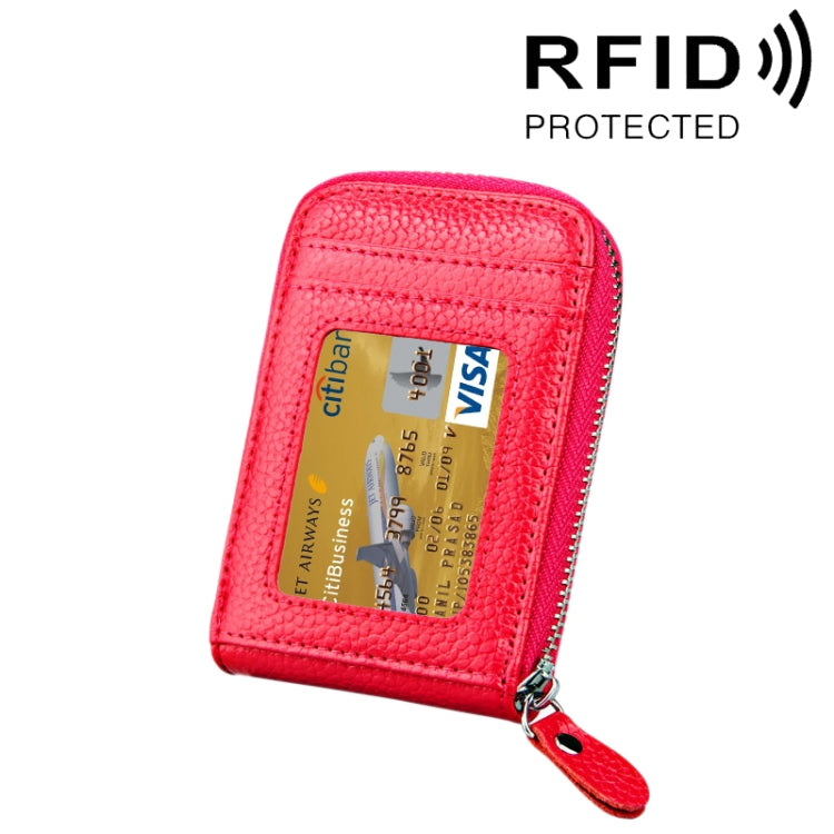 真牛皮純色拉鍊直式卡片夾錢包 RFID 防盜刷卡包保護套，含 12 卡槽，尺寸：11.5*7.5cm