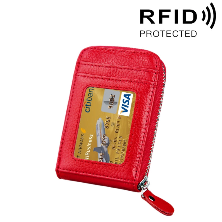 真牛皮純色拉鍊直式卡片夾錢包 RFID 防盜刷卡包保護套，含 12 卡槽，尺寸：11.5*7.5cm