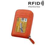 真牛皮純色拉鍊直式卡片夾錢包 RFID 防盜刷卡包保護套，含 12 卡槽，尺寸：11.5*7.5cm