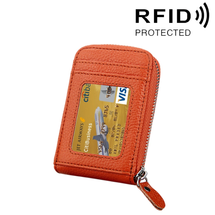 真牛皮純色拉鍊直式卡片夾錢包 RFID 防盜刷卡包保護套，含 12 卡槽，尺寸：11.5*7.5cm