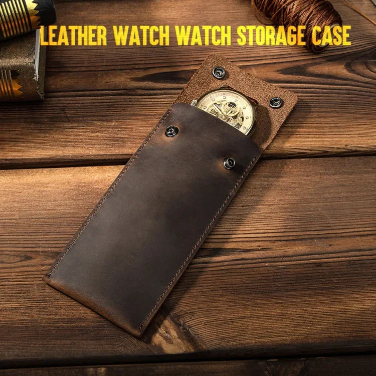CONTACTS FAMILY CF1110 通用瘋馬皮革手錶保護盒收納袋，適用於 Apple Watch